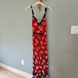 LOFT Red Floral Dress with Black Accents
